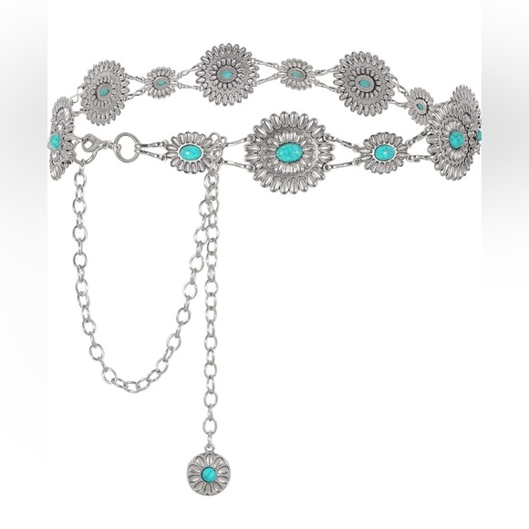WHIPPY Handbags - WHIPPY Women Concho Chain Belt Metal Link Western Cowgirl Turquoise Chain Belt